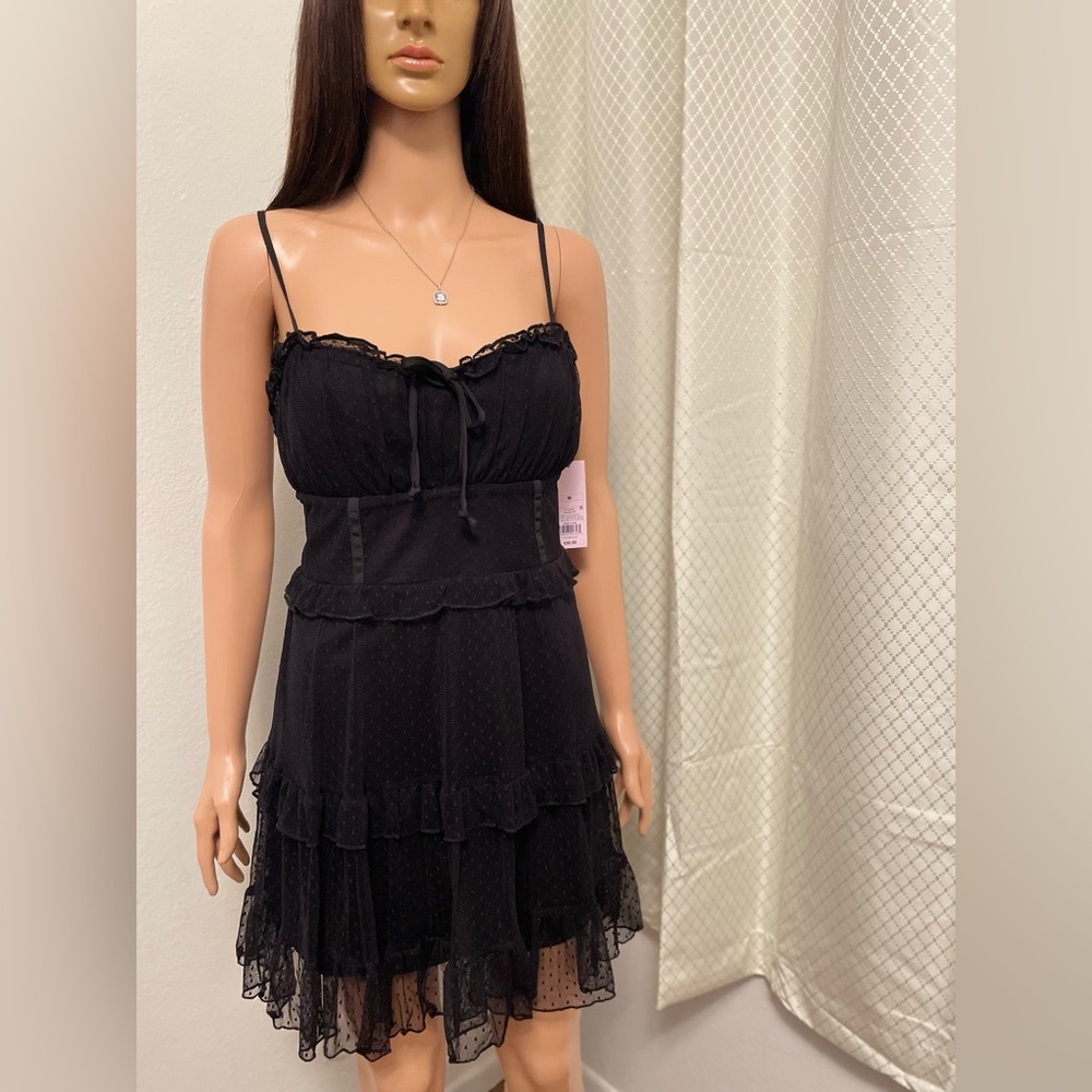 Black Layered Spaghetti Strap Dress with elastic back